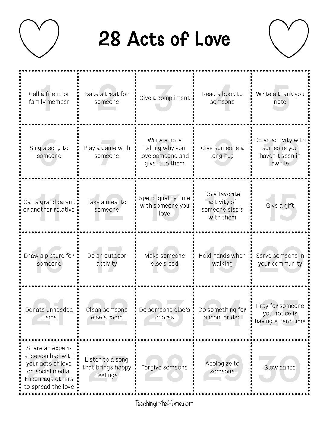 28 Acts of Love - Printable - Showing Love to Others