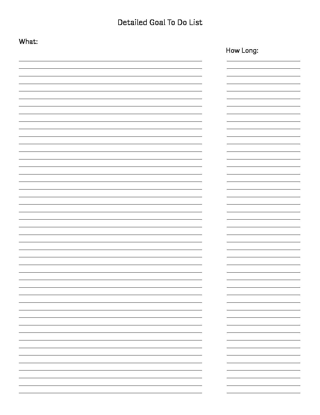 Detailed Goal To Do List