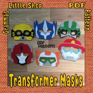 Transformer Mask Patterns for Optimus Prime, Bumblebee, Hot Rod, Heatwave, Boulder and Blade
