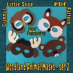 Woodland Animals Set 2 Mask Patterns - Owl, Fox, Moose, and Beaver