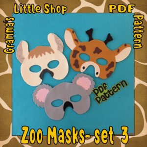 Llama, Koala, and Giraffe Masks Patterns for Pretend Play, Zoo Animals Set 3