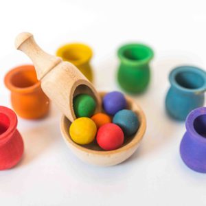 Colored Cups and Balls - The Original! - A Montessori and Waldorf Inspired Wooden Materials Matching and Motor Skills Toy