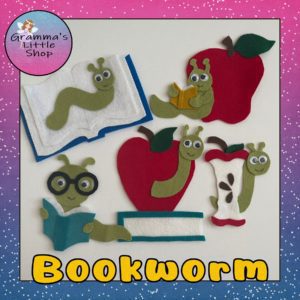 Bookworm Felt Board Pattern, Wiggly Worm, Book and Apple Patterns