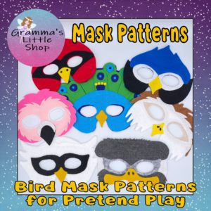 7 Birds Mask Patterns- Peacock, Blue Jay, Cardinal, Ostrich, Swan, Eagle and Flamingo