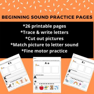 Preschool, Kindergarten Beginning Sound Practice Pages