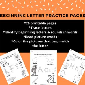 Preschool, Kindergarten Beginning Letter Practice Pages
