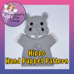 Hippo Hand Puppet Pattern, DIY Downloadable Handrawn Pattern