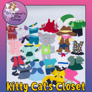 Kitty Cat and Her Closet Felt Pattern, Non Paper Doll Dress Up Cat and Assorted Clothes