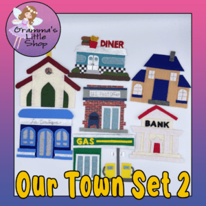 Our Town Set 2 DIY Patterns for 7 Felt Buildings for Felt Story Board, Playmat or Quiet Book