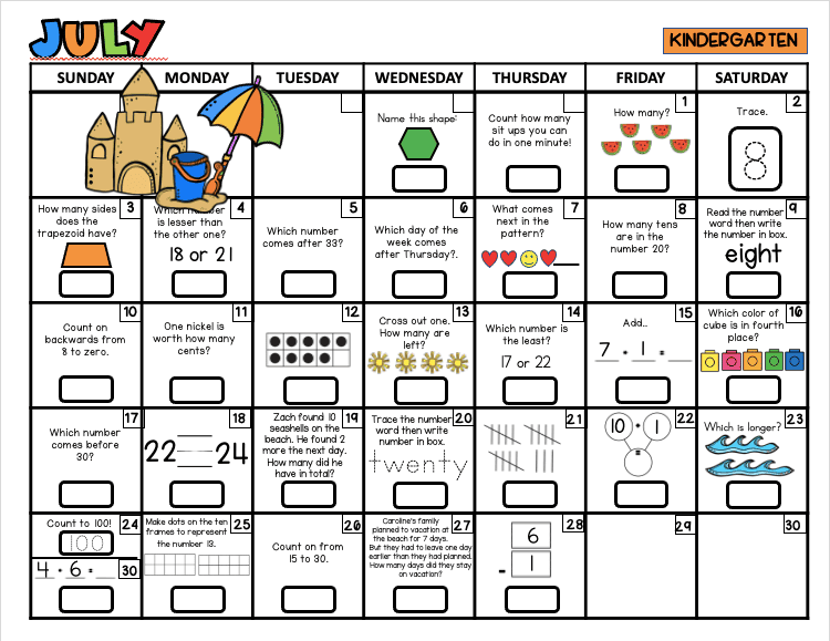 Summer Math Review Calendars Kindergarten First and Second Grade - Image 3