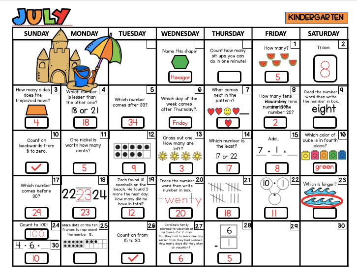 Summer Math Review Calendars Kindergarten First and Second Grade - Image 5