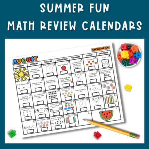 Summer Math Review Calendars Kindergarten First and Second Grade